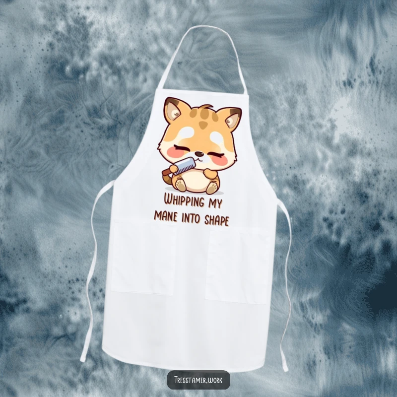 Funny apron with an adorable animal character intently combing, highlighting focus and cuteness in the kitchen. A perfect funny gift.