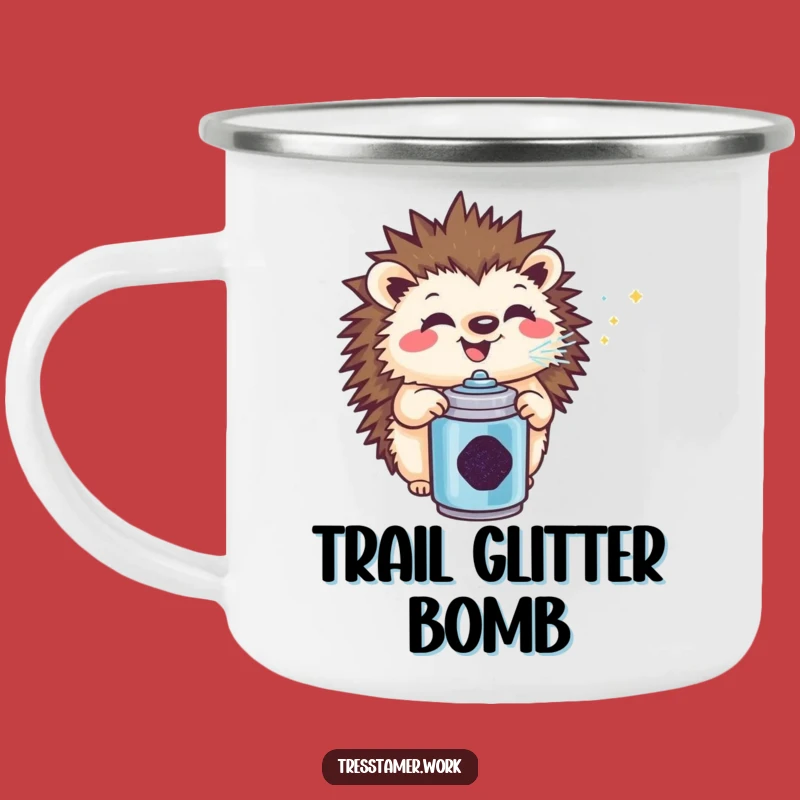 Funny Hedgehog Glitter Camping Mug: Trail Mix and Hilarious Sparkle!