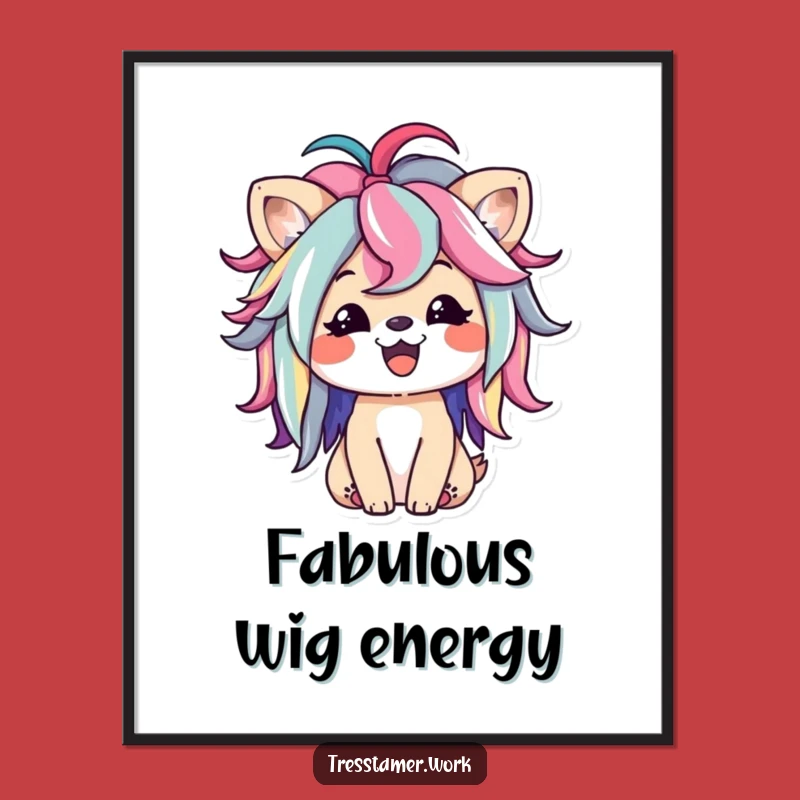 Funny Animal Wig Digital Print - Happy Styling Art, Perfect Funny Colorful Gift
