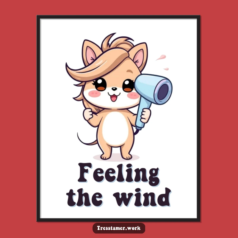 Funny Animal Hairdryer Digital Print - Cheerful Wind Effect Art, Perfect Funny Gift