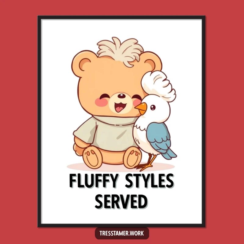 Funny Bear Perm Styling Art Print - Giggling Grizzly, Hilarious Wall Decor