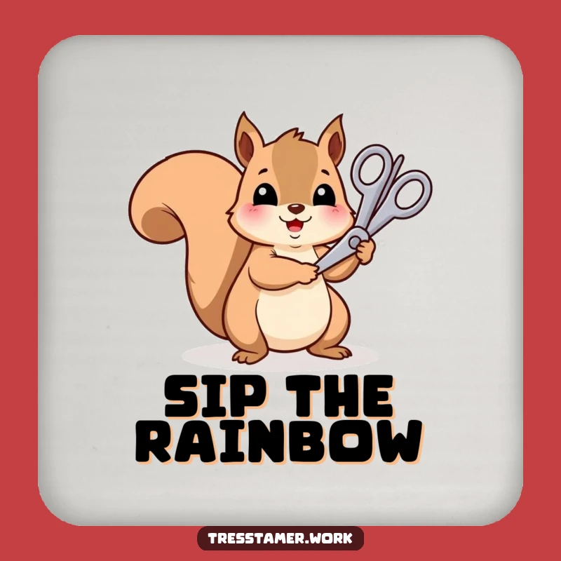 Funny Squirrel Rainbow Coaster - Cheerful Trimmer, Hilarious Gift Set