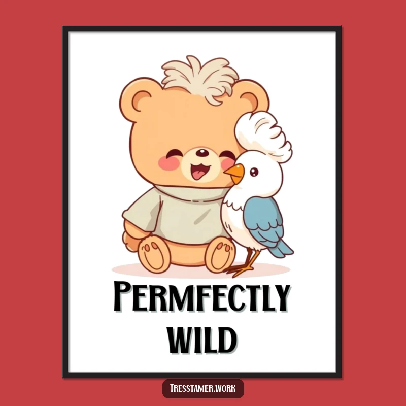 Funny Bear Perm Art Poster - Giggling Stylist, Hilarious Decor Gift