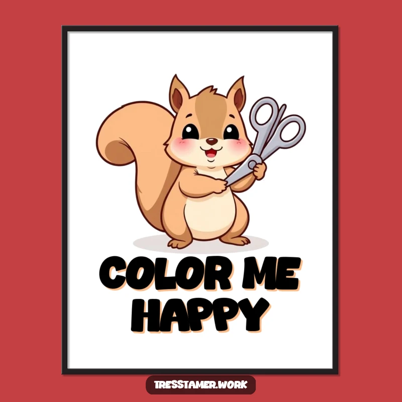 Funny Squirrel Rainbow Art Poster - Cheerful Trimmer, Hilarious Decor Gift