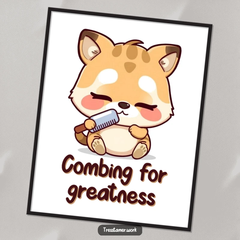 Funny Free Printable Wall Art: Adorable animal concentrating intensely with a comb, creating a masterpiece, hilarious downloadable art.