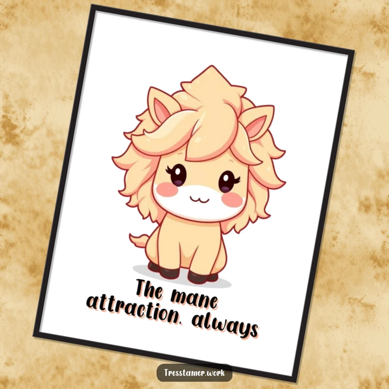 Funny free printable wall art of a kawaii animal character proudly showcasing an impeccably styled, voluminous, and fabulous mane.