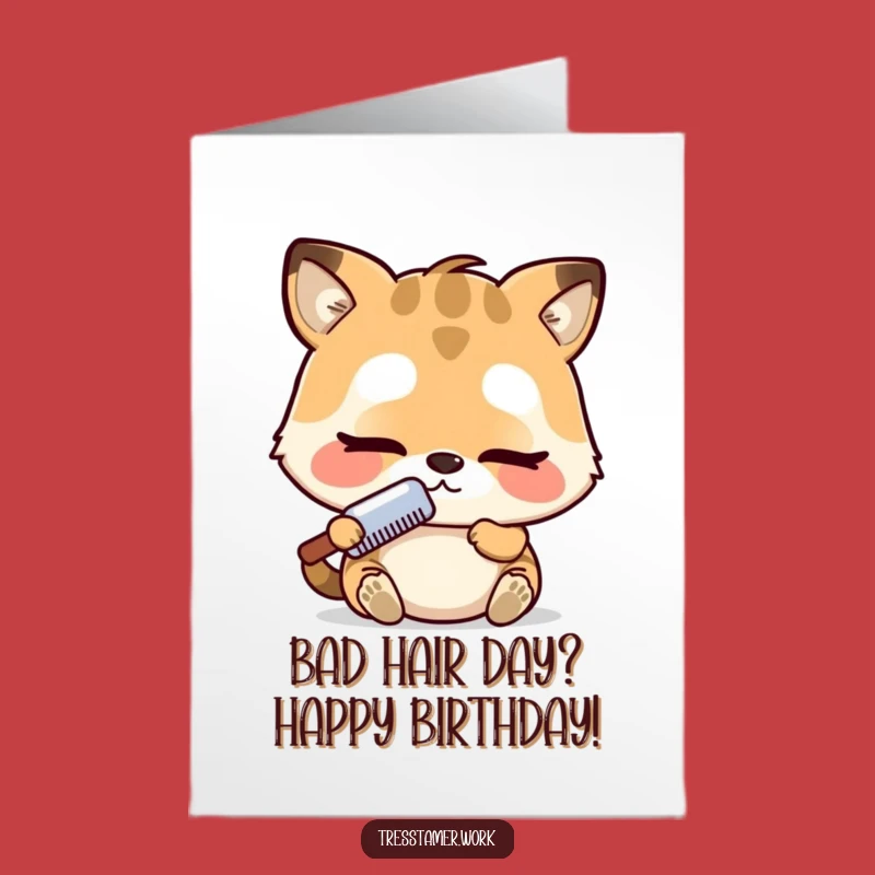 Free Printable Funny Animal Birthday Card: Concentrating Comb Stylist - Funny Downloadable Gift