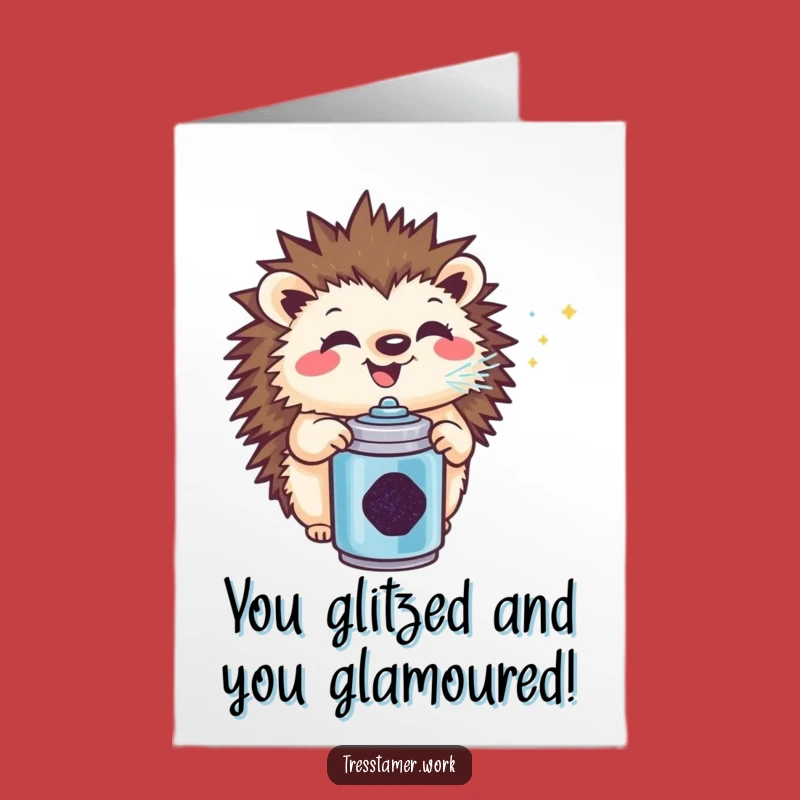 Free Printable Congratulations Hedgehog Card: Funny Glitter Spray Downloadable Gift