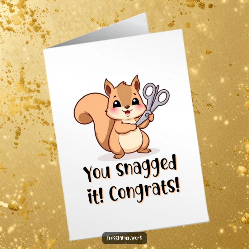 Funny Free Printable Congratulations Card: Squirrel trims rainbow strand, symbolizing colorful achievements and creativity.