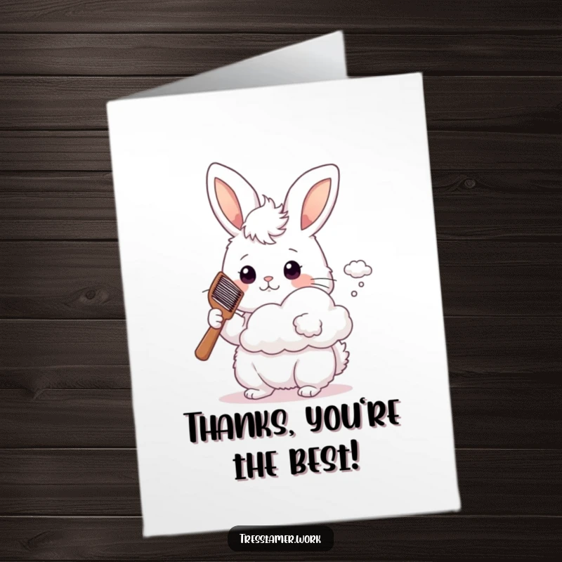 Funny Free Printable Thank You Card: Bunny combs a cloud, a whimsical thank you for airy kindness.