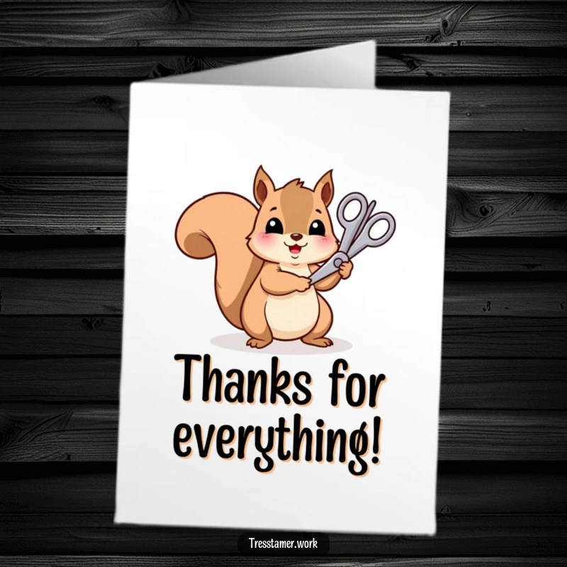 Funny Free Printable Thank You Card: Squirrel trims rainbow, a colorful thank you for bright actions.