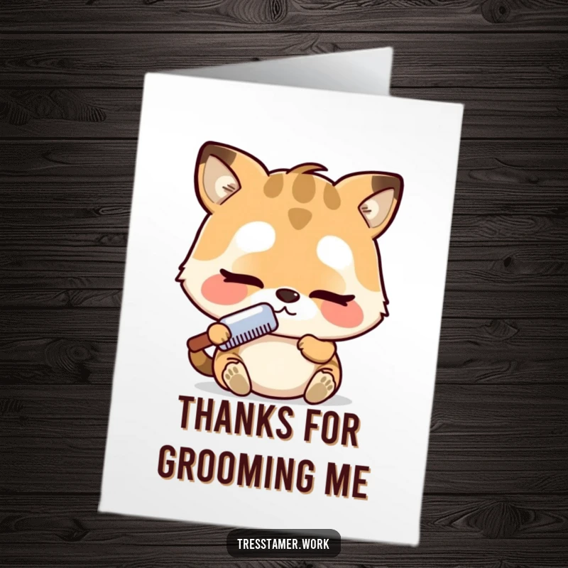 Funny Free Printable Thank You Card: Adorable animal concentrating intensely with a comb, expressing thanks, DIY greeting.