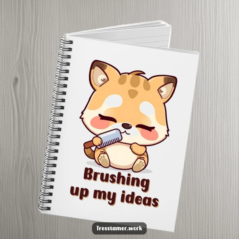 Funny notebook with an adorable animal character intensely focused on combing, representing concentration and charm. Ideal funny gift.