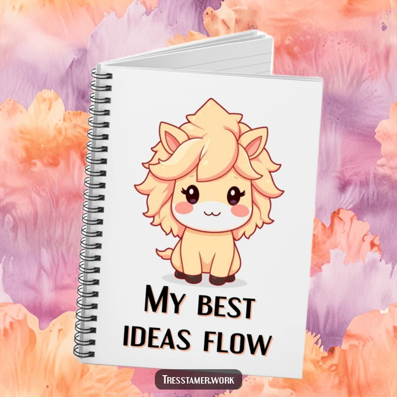 Funny notebook cover with a kawaii animal character, beaming with pride over their beautifully styled and voluminous mane.